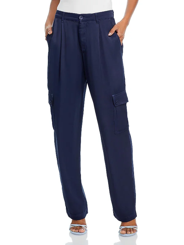 ladies' draped skirts -Womens High Rise Pleated Cargo Pants