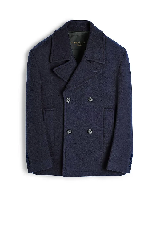 stylish long blazers for women -CARRARA NAVY WOOL & CASHMERE PEACOAT