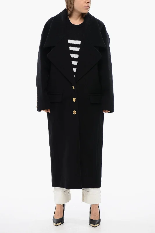 women's ultra-light down jackets -Balmain Virgin Wool Coat With Maxi Lapel