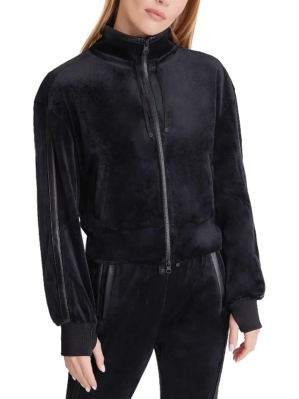 women's fringed coats -Womens Velour Sporty Soft Shell Jacket