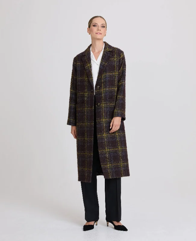 trendy plaid blazers for women -Jemima Check Wool and Mohair Blend Coat