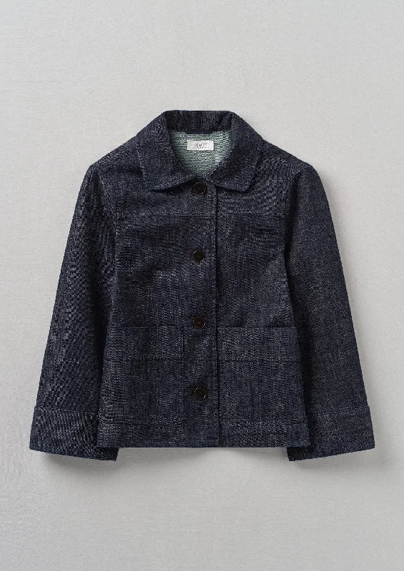 women's classic pea coats -Wide Sleeve Organic Indigo Denim Jacket | Indigo