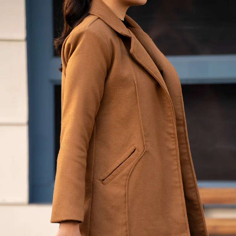 trendy teddy coats for women -Brown Wool Coat PW4279