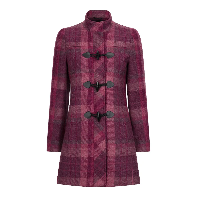 ladies' warm winter coats -Raspberry Check Marie Duffle Coat