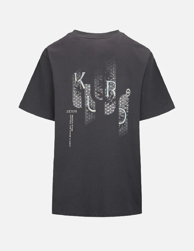 women's embroidered tops -Kuro and Brocade Pattern Print T-shirt