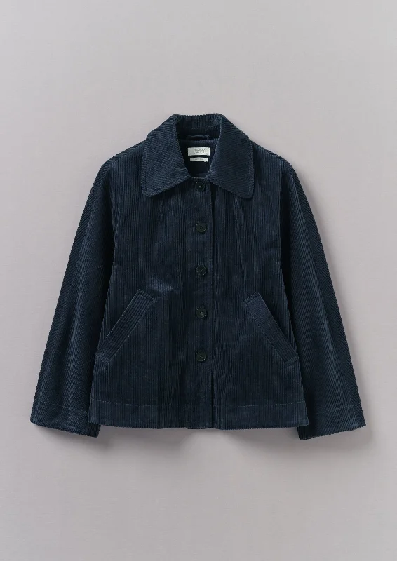 women's zip-up jackets -Organic Cord Swingy Jacket | Dusty Navy