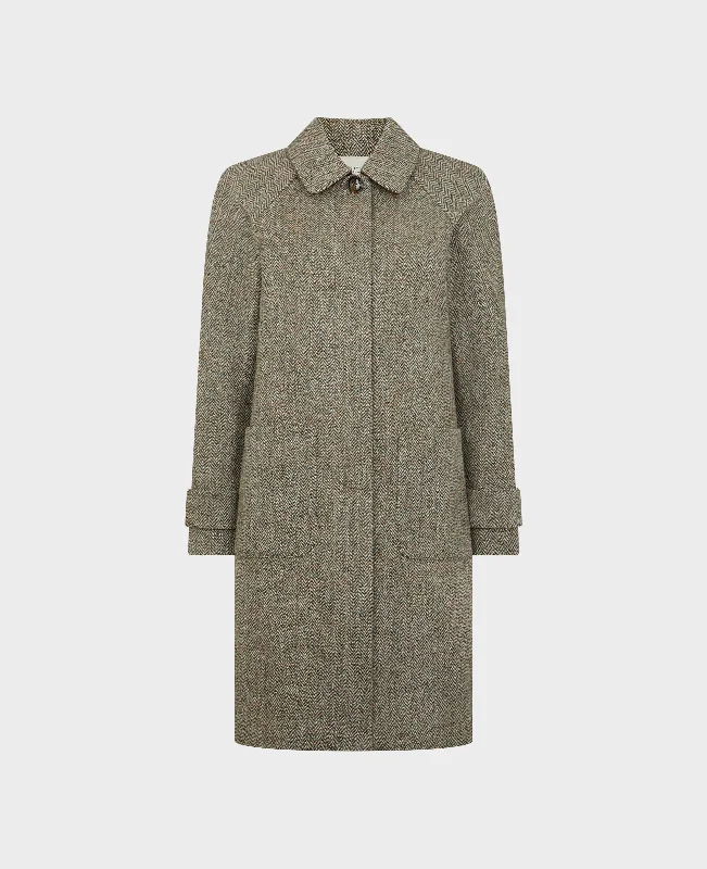 stylish long blazers for women -Brompton Tweed Herringbone Wool Coat