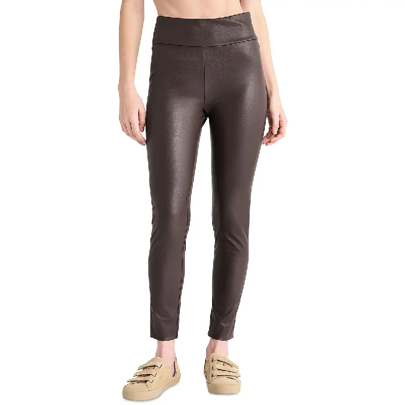 women's high-waisted jeans -Splendid Womens Faux Leather High Rise Skinny Pants