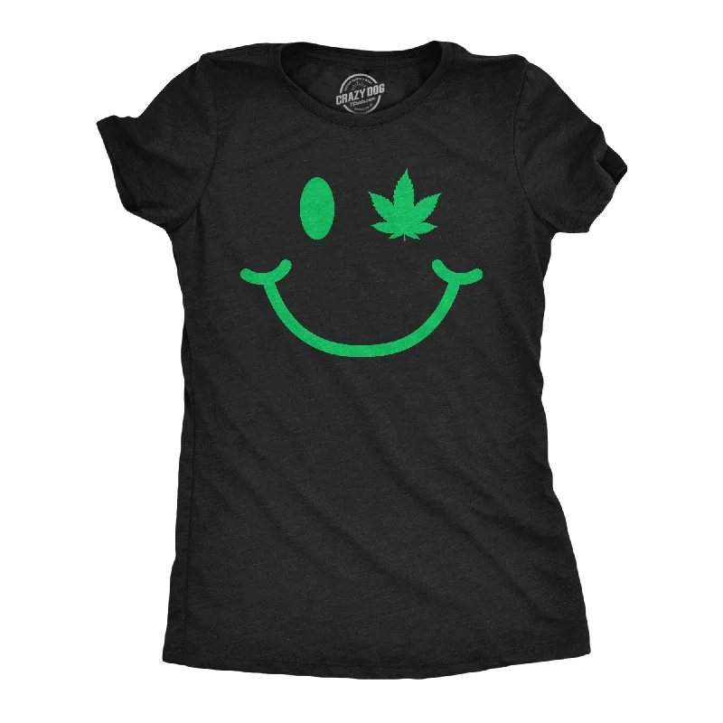 women's cowl neck tops -Pot Leaf Eye Smiling Face Women's T Shirt