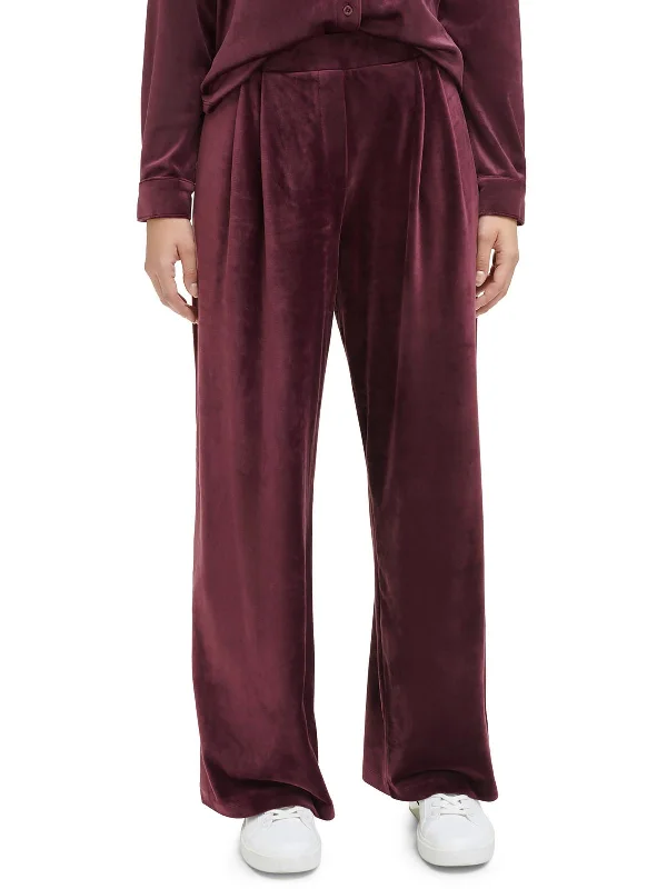 ladies' silk pants -Womens Velvet Mid Rise Wide Leg Pants