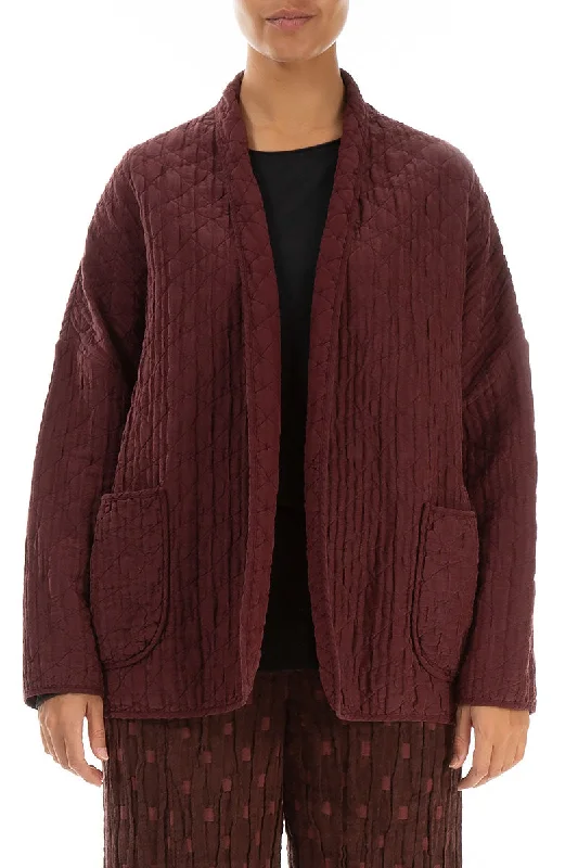 women's double-breasted coats -Open Type Merlot Quilted Silk Jacket