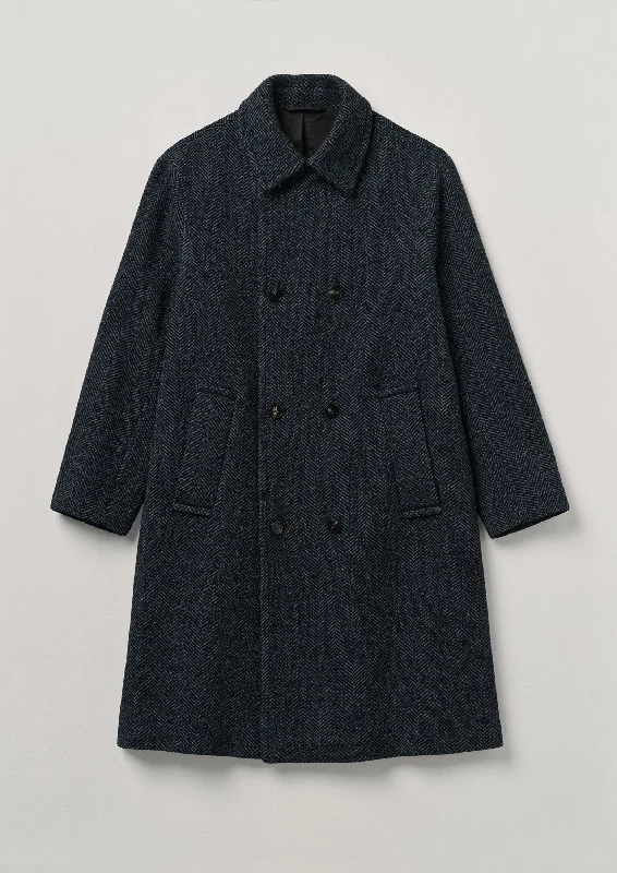 women's tailored coats -Double Breasted Wool Overcoat | Navy Melange