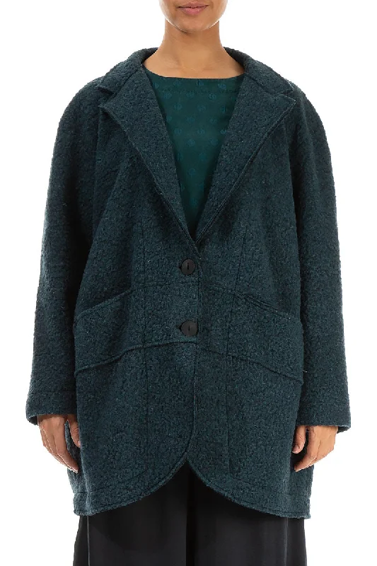 women's down coats -Collar Teal Plush Wool Cotton Jacket-Coat