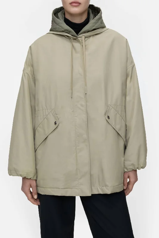 ladies' belted wool coats -Hooded Parka Jacket In Pale Olive