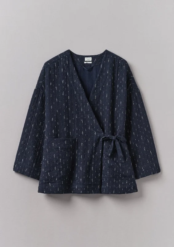 women's cape coats -Dobby Cotton Lounge Jacket | Indigo Blue