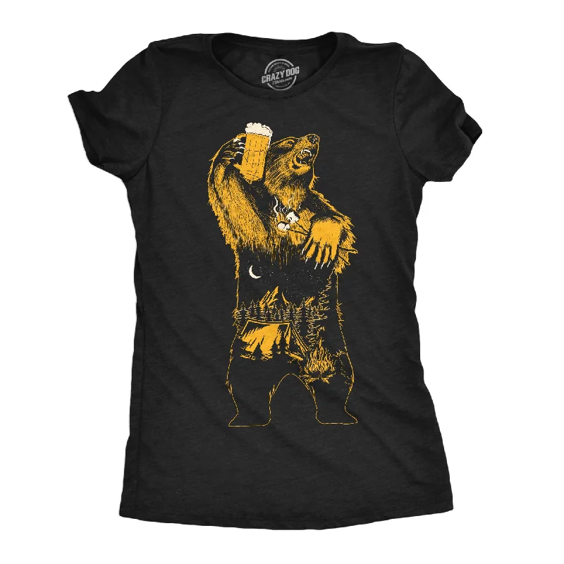 women's mesh tops -Camping Party Bear Women's T Shirt