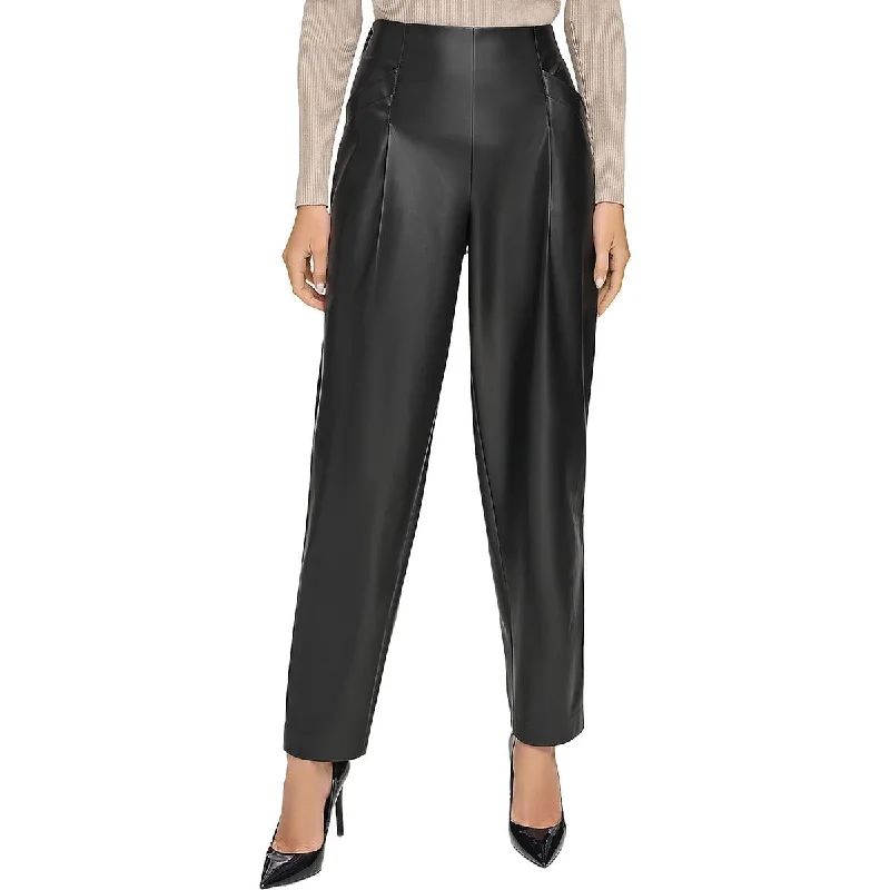 ladies' office trousers -Womens Faux Leather High Rise Ankle Pants