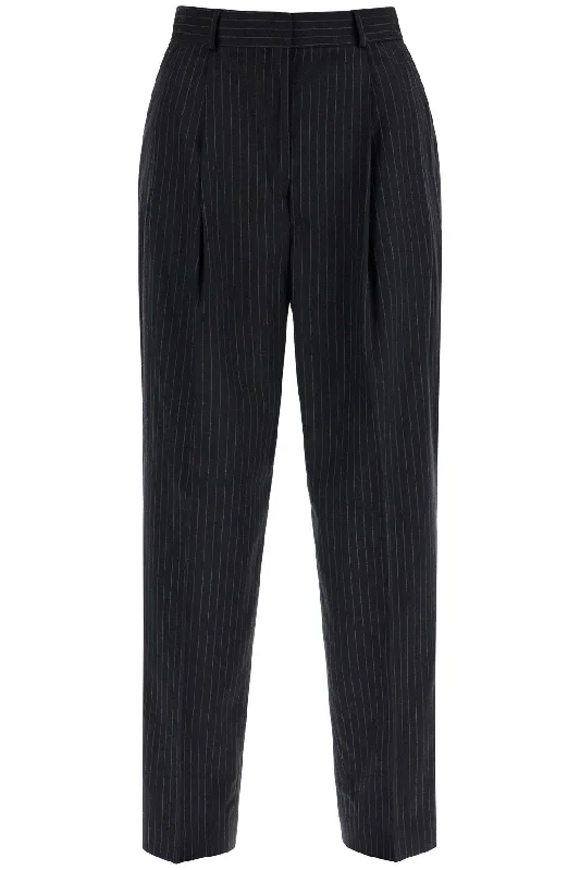 stylish trousers for women -Toteme Women's Double Pleated Pinstripe Trousers