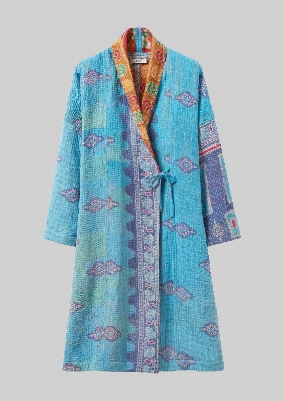 ladies' leopard print coats -Repurposed Kantha Coat | Blues