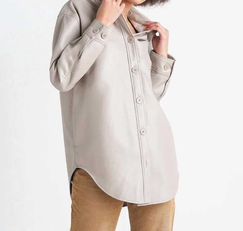 casual sports jackets for women -Pu Shacket In Light Taupe