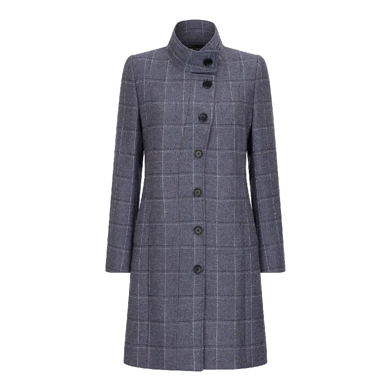 ladies' shearling jackets -Sinead Navy Thirsk Tweed Coat