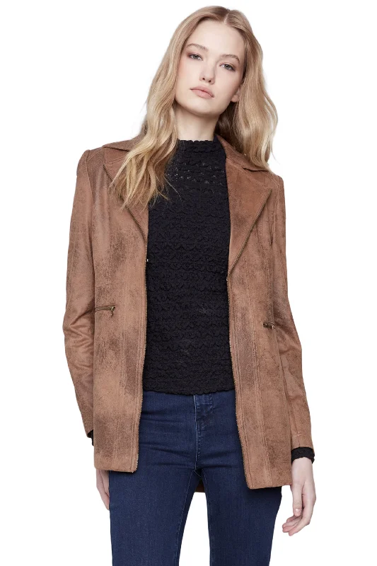 trendy belted jackets for women -Faux Suede Vintage Long Jacket