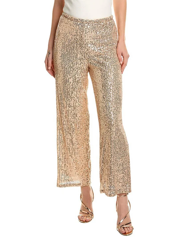 women's formal palazzo pants -Womens Sequined High Rise Wide Leg Pants