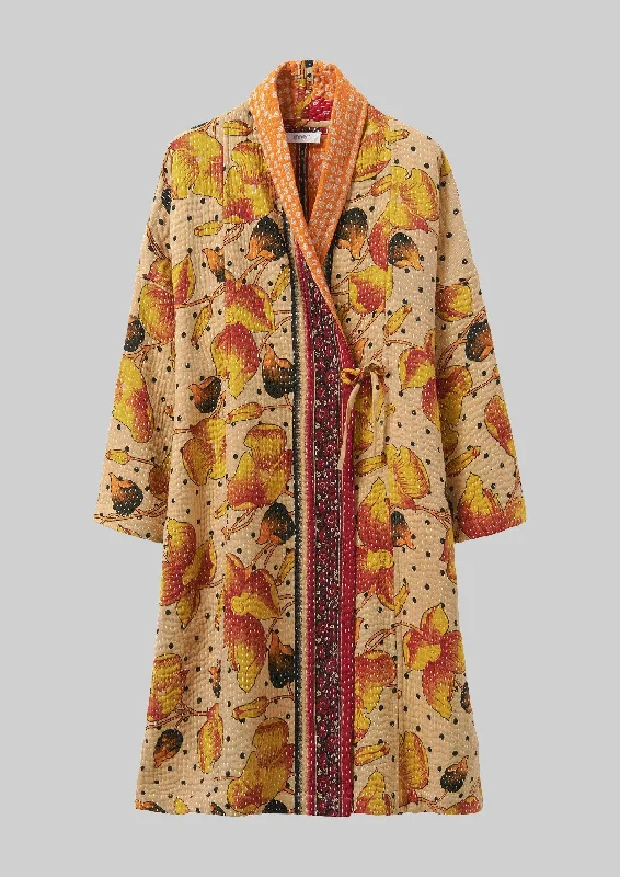 women's lace-trimmed coats -Repurposed Kantha Coat | Yellows