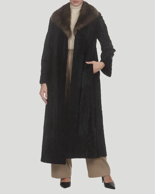 women's military coats -Russian Broadtail Coat with Russian Sable Collar