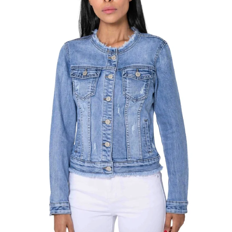 women's varsity bomber jackets -Jean Jacket In Light Blue