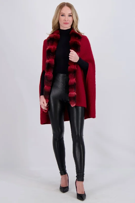 women's poncho coats -WOOL AND CASHMERE CAPE WITH CHINCHILLA TUXEDO COLLAR