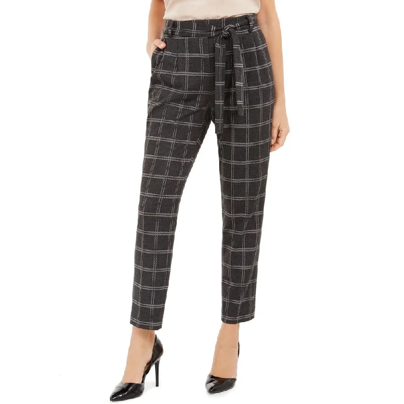 stylish jogger trousers for women -Calvin Klein Women's Plaid Tie Waist Slim Fit Pants Black Size 6