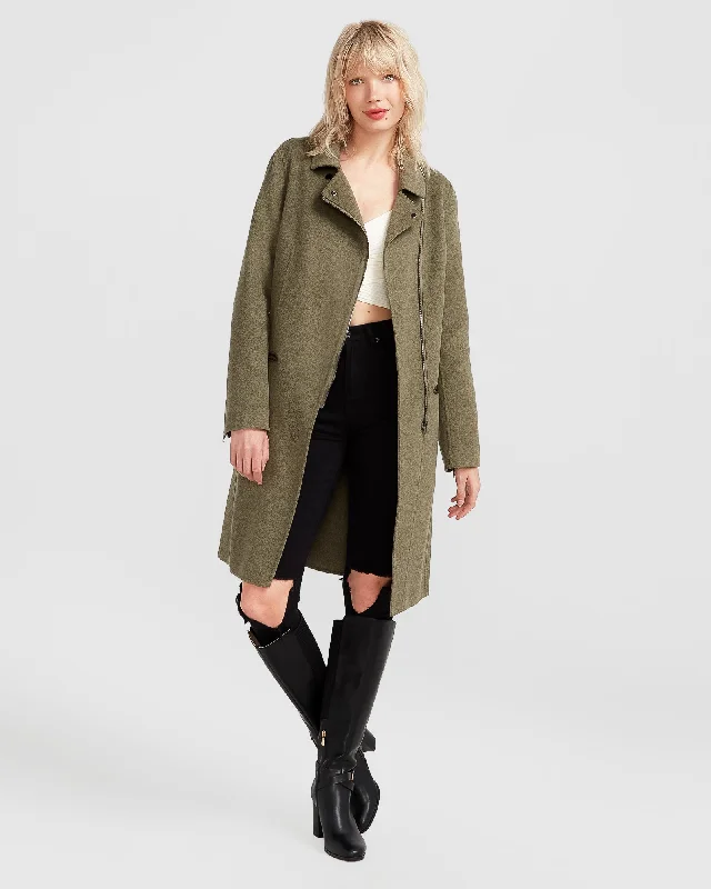 women's button-up coats -Last Chance Wool Blend Moto Coat