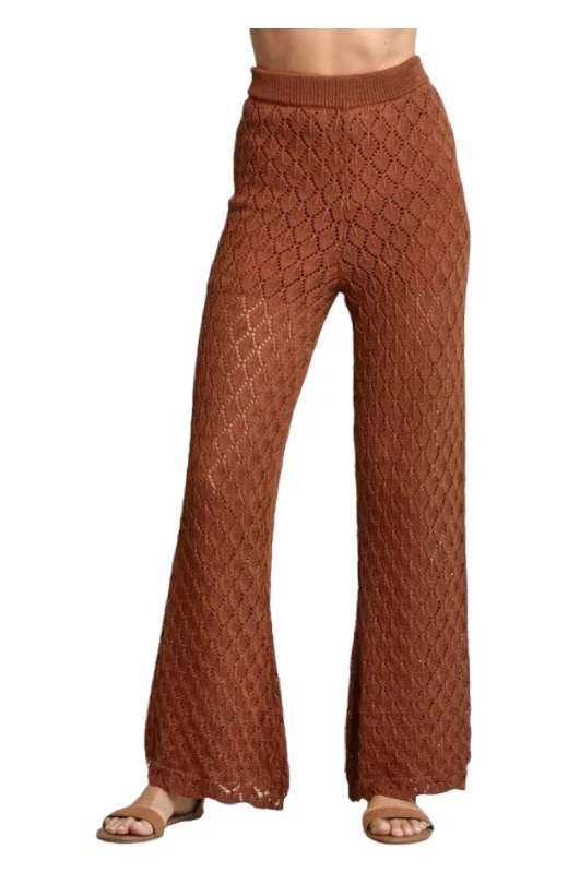 ladies' skater skirts -Crochet Knit Wide Leg Pants In Rust