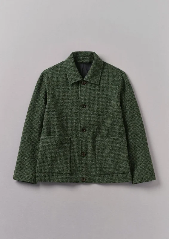 casual zip-up hoodies for women -Dogtooth Wool Chore Jacket | Forest Green