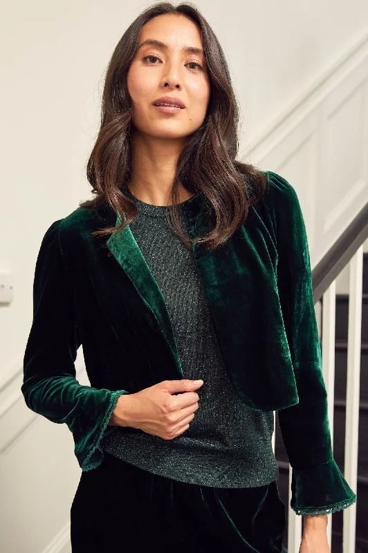 women's oversized coats -Adie Velvet Shrug | Emerald