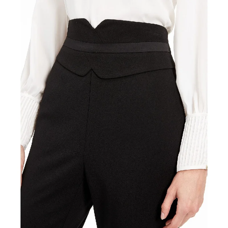 women's paperbag waist pants -Calvin Klein Women's High-Waist Tuxedo Pants Black Size 14