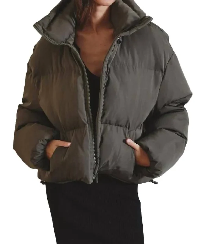 women's asymmetrical jackets -Smoked Puffer Jacket In Olive