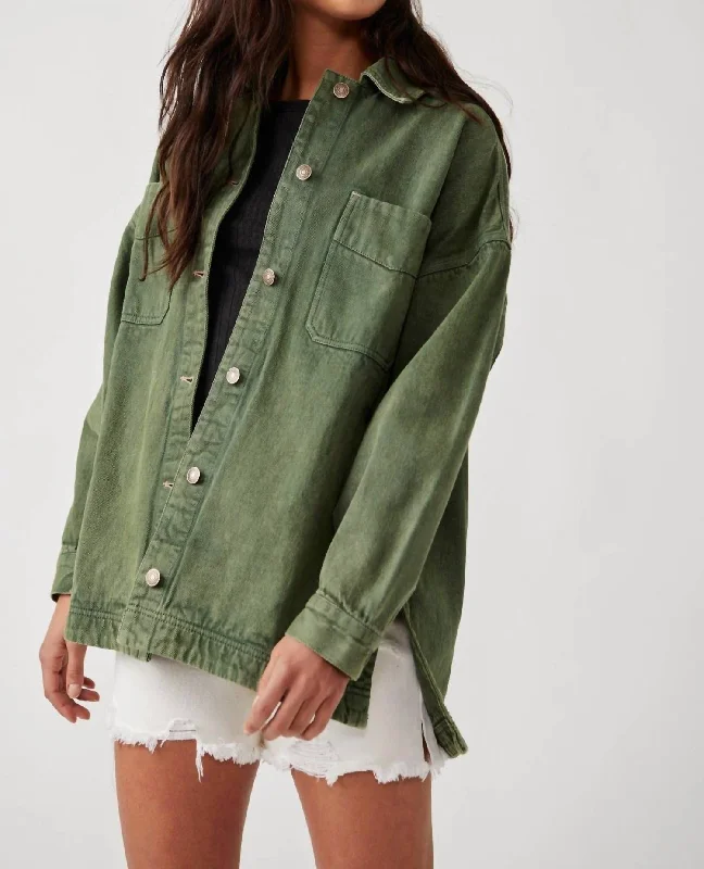 ladies' cropped trench coats -Madison City Twill Jacket In Army Green