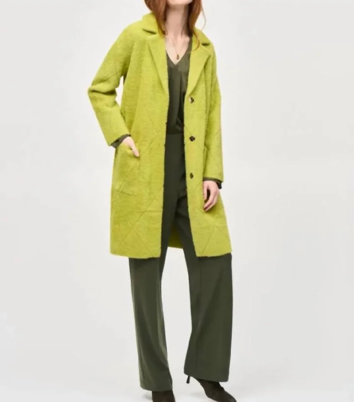 stylish asymmetric coats for women -Coach Pyramids Coat In Wasabi