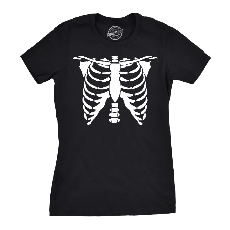 women's animal print tops -White Skeleton Rib Cage Women's T Shirt