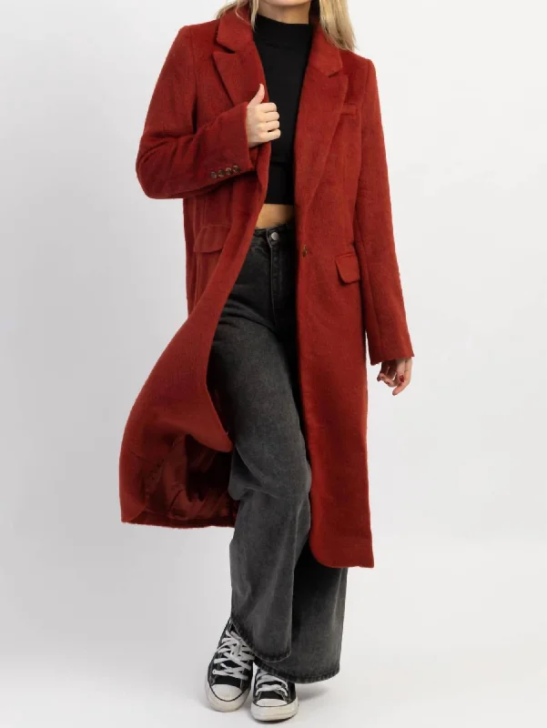 women's cape coats -Eliza Brick Brushed Wool Coat In Red