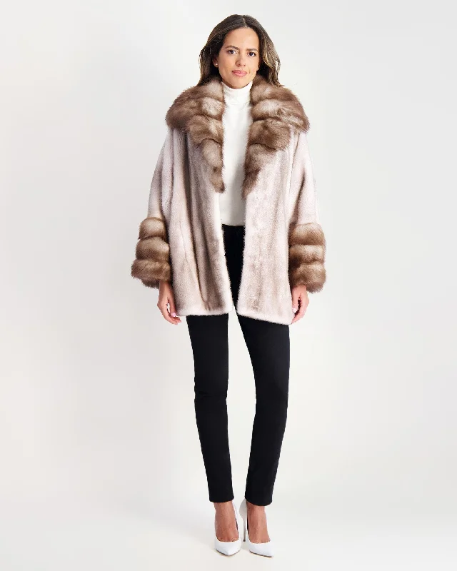 stylish winter coats for women -Mink Jacket with Stone Marten Collar & Trim