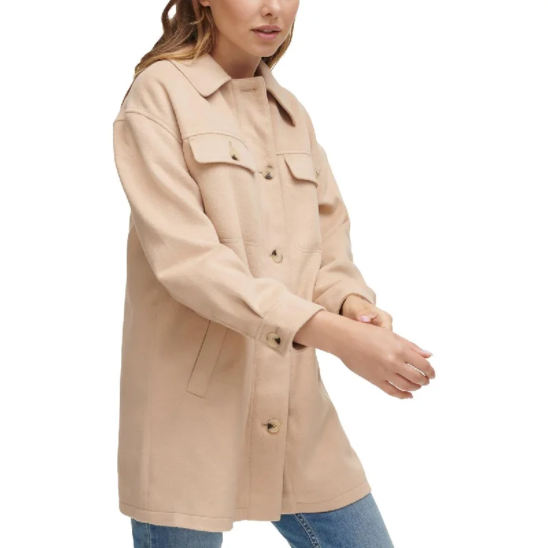 women's classic wool coats -Petites Womens Collar Pocketed Soft Shell Jacket