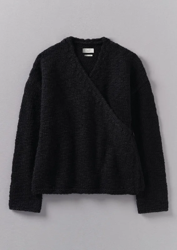 ladies' fleece jackets -Wool Knitted Wrap Jacket | Black