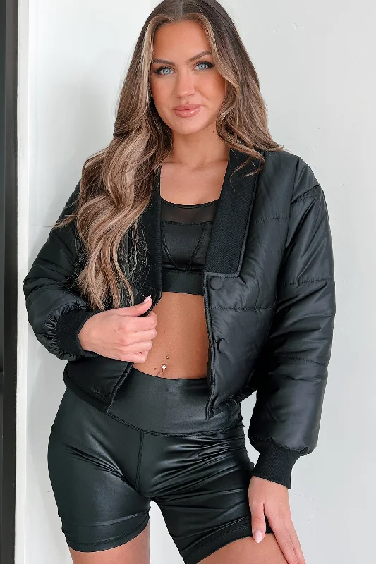 women's hooded down jackets -Might Surprise You Padded Crop Jacket (Black)