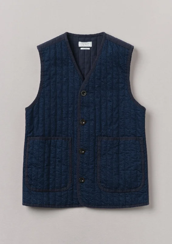 women's lightweight jackets -Indigo Cotton Padded Gilet | Indigo