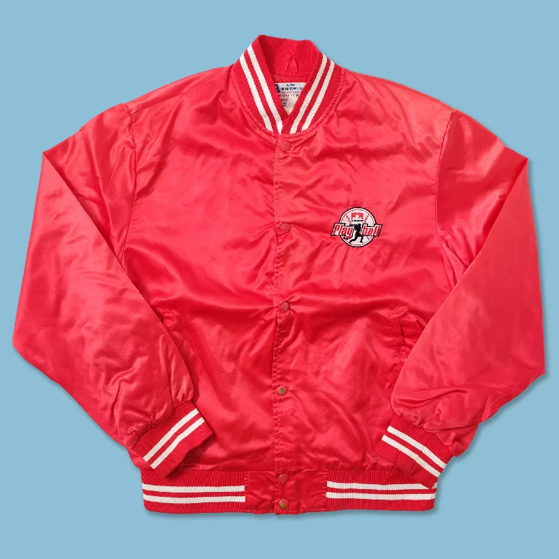 women's varsity jackets -Vintage Satin Varsity Jacket XLarge