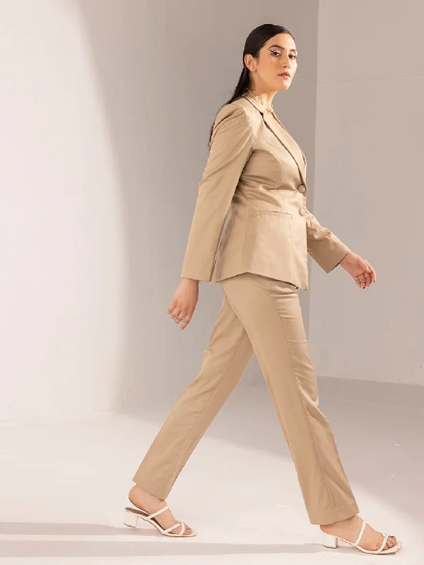 women's flare pants -Poly Viscose Pant Suit - Beige