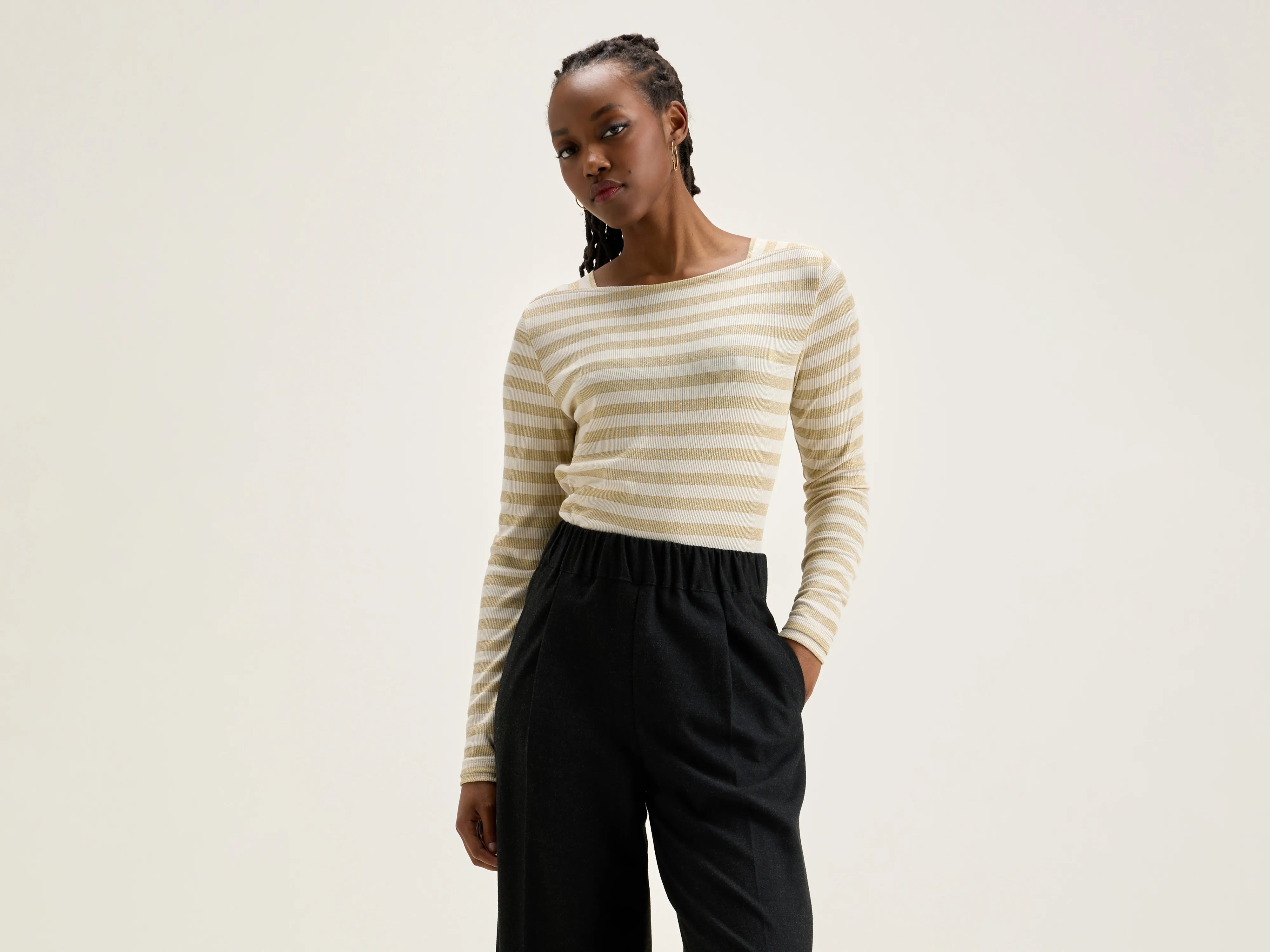 women's velvet tops -Veras slim t-shirt (242 / W / STRIPE A)